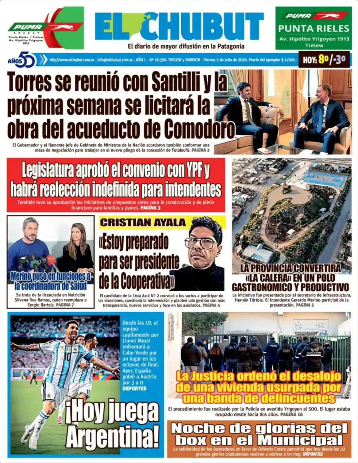 Estudios Max | RADIO SATELITAL - Tapa del diario El Chubut